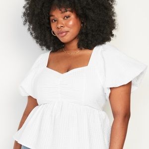 Puff sleeve smocked seersucker baby doll swing blouse